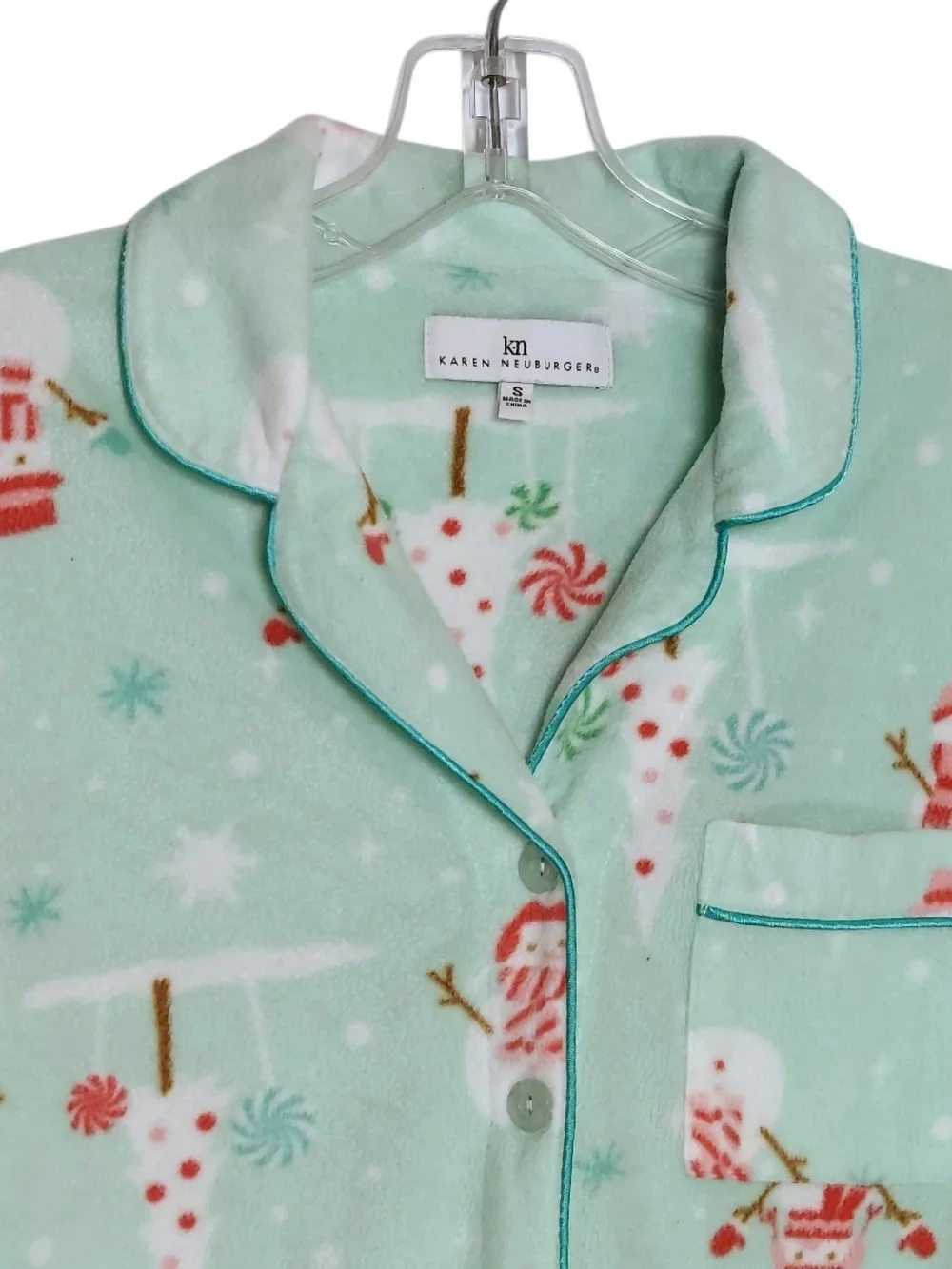 Cozy Green Snowman Kids Pajama Set by Karen Neuburger